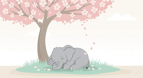 Detailed sleeping elephant cherry blossom mural wallpaper design pattern by Kids-Mundo