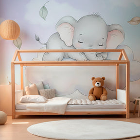 Dreamy elephant wallpaper creating peaceful atmosphere in modern baby bedroom decor