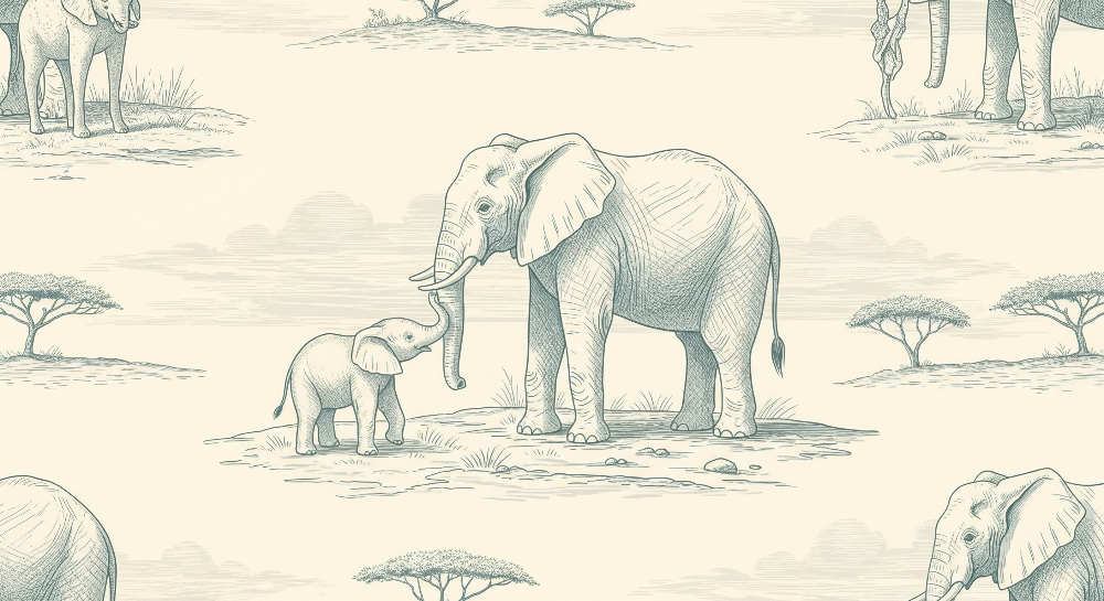 Sketched Elephant Family Savanna Wall Mural