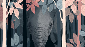 Detailed elephant forest mural wallpaper design pattern with mystical woodland elements by Kids-Mundo