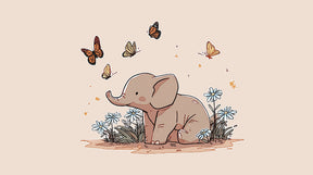 Detailed elephant garden mural wallpaper design pattern with butterflies and flowers by Kids-Mundo