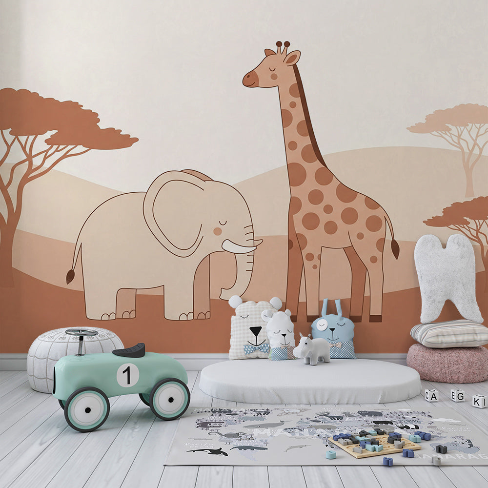 Kids-Mundo elephant wall mural made to measure covering a feature wall in a toddler's bedroom