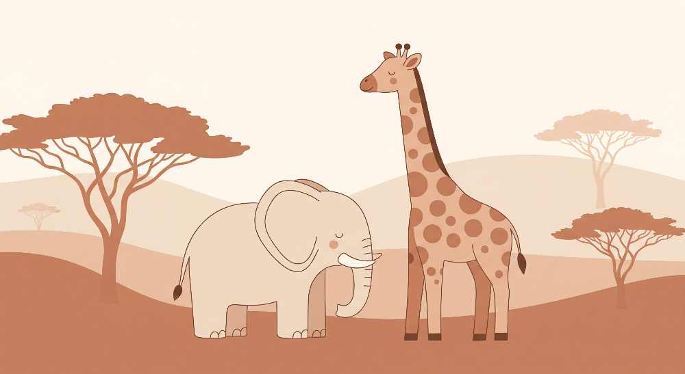 Elephant and Giraffe Savanna Wall Mural