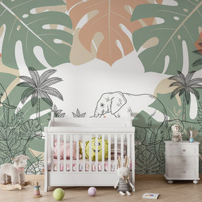 Safari elephant wallpaper creating adventurous kids bedroom decor with tropical jungle theme