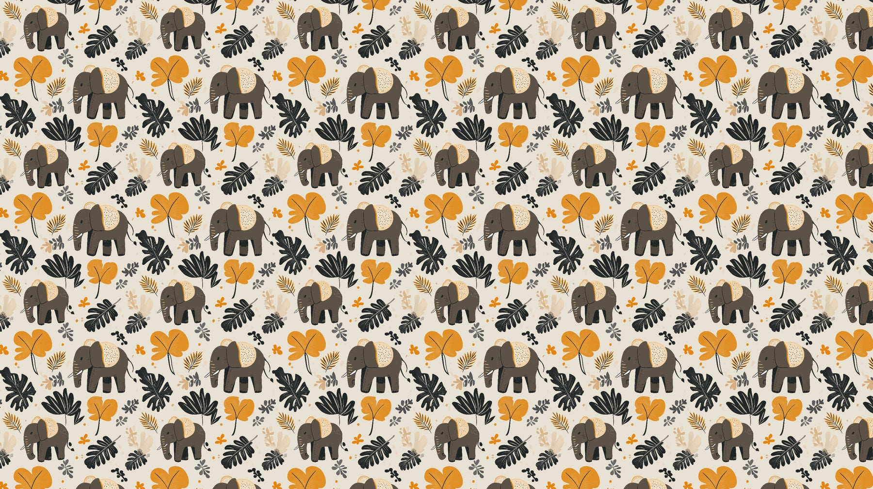 Detailed elephant jungle mural wallpaper design pattern with colorful foliage by Kids-Mundo
