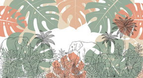 Detailed elephant jungle mural wallpaper design pattern with tropical foliage by Kids-Mundo