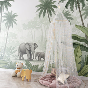 Safari elephant mural wallpaper in modern children's playroom by Kids-Mundo