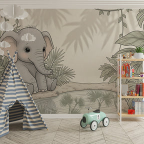 Safari elephant wallpaper creating calming atmosphere in children's bedroom decor