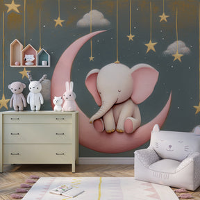 Whimsical elephant moon wall decor transforming children's playroom by Kids-Mundo