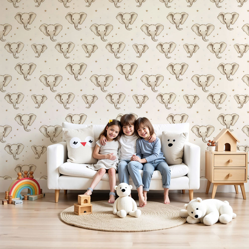 Sweet elephant mural wallpaper creating cozy atmosphere in baby nursery by Kids-Mundo