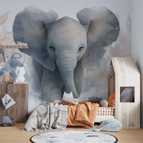 Elephant safari wallpaper creating calming atmosphere in modern children's bedroom decor