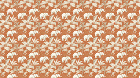 Detailed tropical elephant mural wallpaper design pattern with botanical leaves by Kids-Mundo