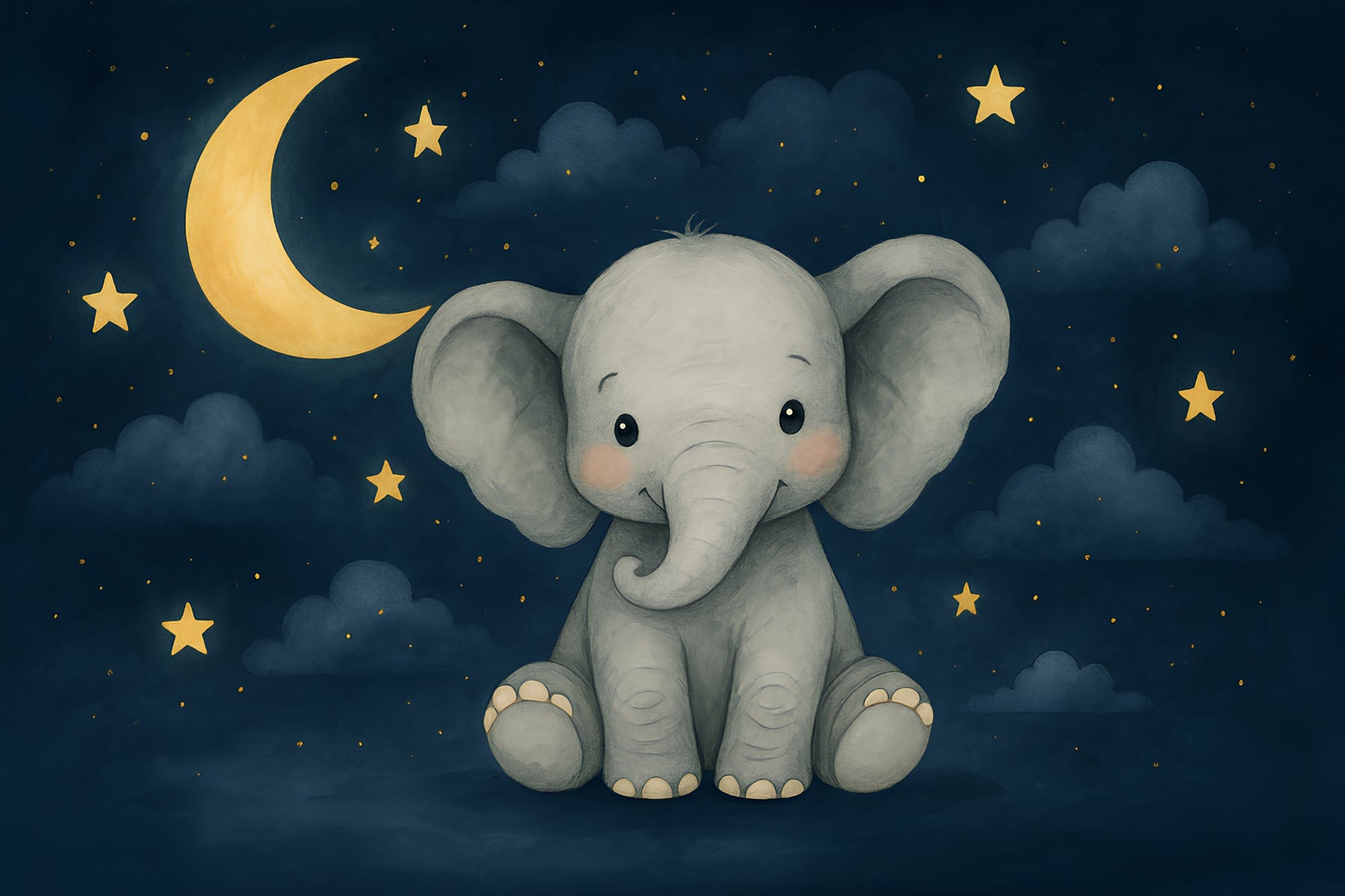 Detailed elephant under moon mural wallpaper design pattern by Kids-Mundo