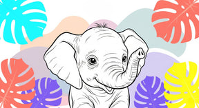 Detailed tropical elephant mural wallpaper design pattern with colorful jungle leaves by Kids-Mundo