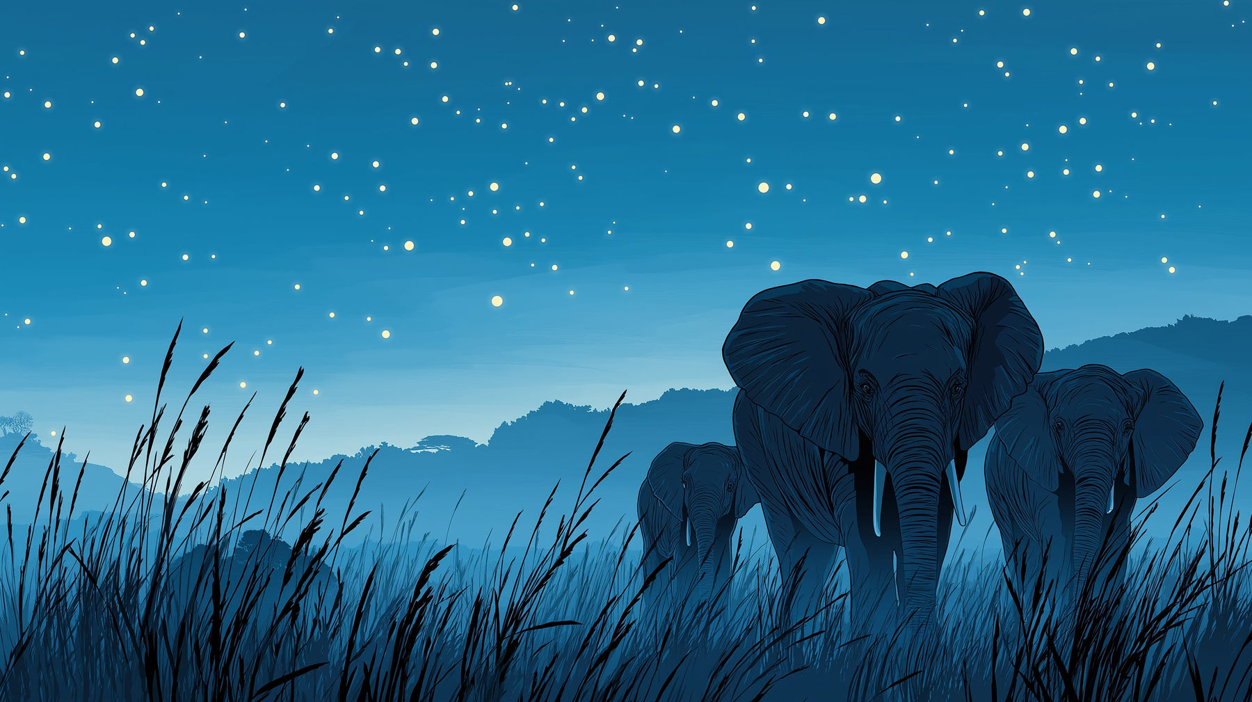 Detailed elephant starry night mural wallpaper design pattern by Kids-Mundo