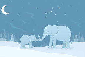 Detailed elephant family under starry sky mural wallpaper design pattern by Kids-Mundo