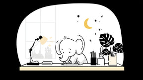 Detailed elephant mural wallpaper design pattern showing studious night scene by Kids-Mundo