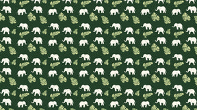 Detailed green elephant mural wallpaper design pattern with baby elephants and leaves by Kids-Mundo