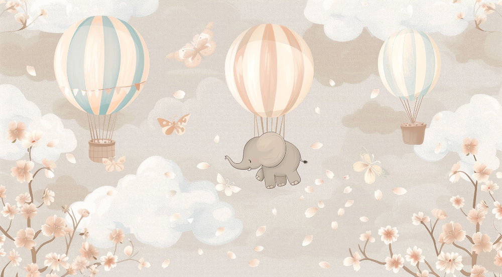 Detailed elephant hot air balloon mural wallpaper design pattern by Kids-Mundo