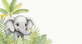 Detailed baby elephant and tropical foliage mural wallpaper design pattern by Kids-Mundo