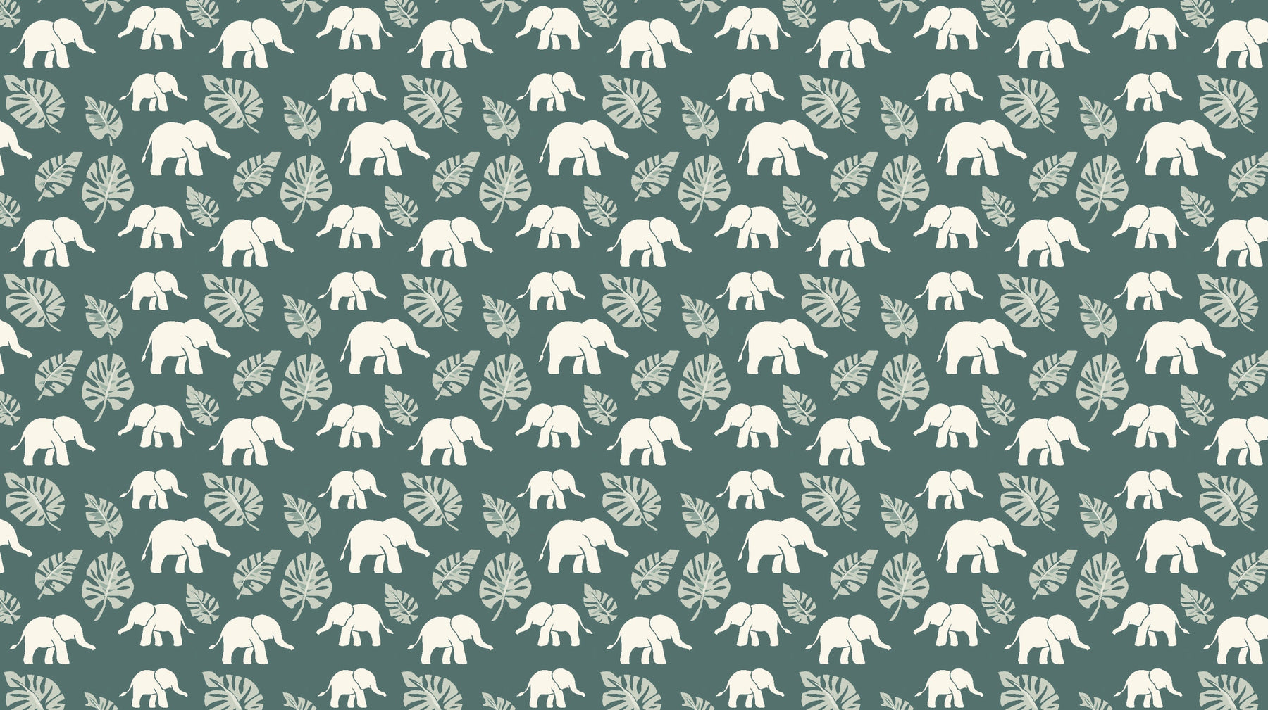 Detailed elephant and tropical foliage mural wallpaper design pattern by Kids-Mundo