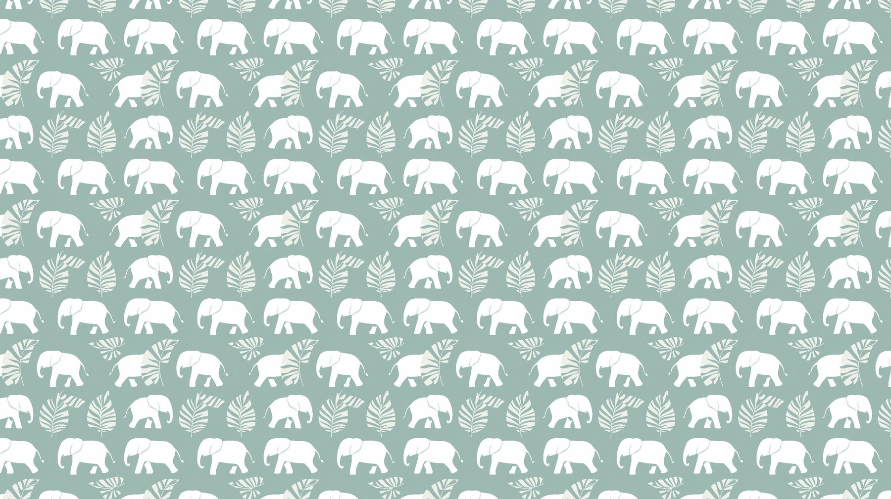 Detailed white elephants and tropical foliage mural wallpaper design pattern by Kids-Mundo