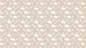 Detailed white elephant mural wallpaper design pattern with delicate foliage on beige background by Kids-Mundo