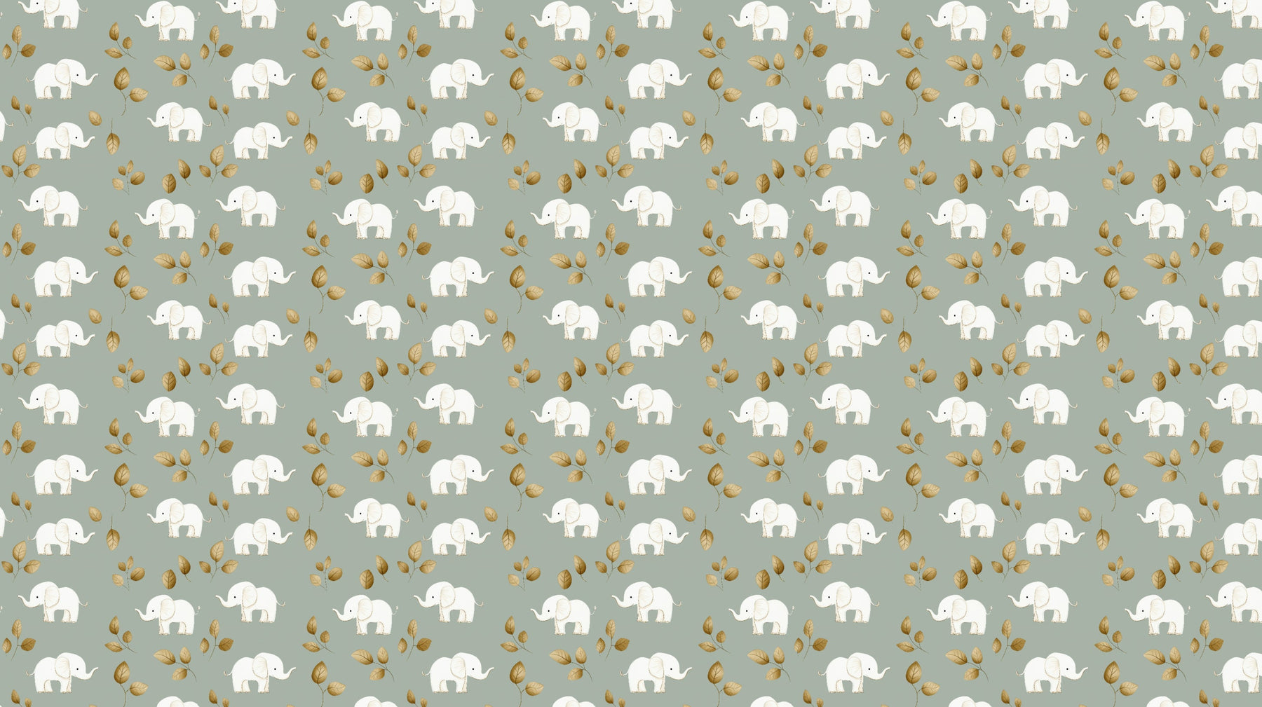 Detailed elephant and golden leaves mural wallpaper design pattern by Kids-Mundo