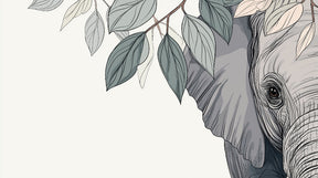 Detailed elephant and botanical leaves mural wallpaper design pattern by Kids-Mundo