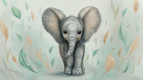 Detailed elephant and forest leaves mural wallpaper design pattern by Kids-Mundo