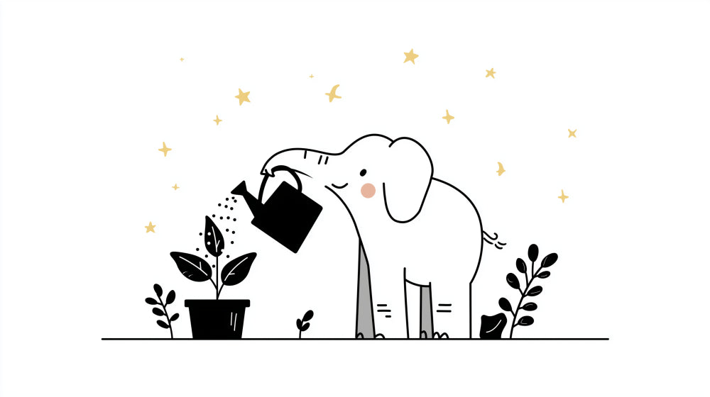 Detailed elephant garden mural wallpaper design pattern with golden stars by Kids-Mundo