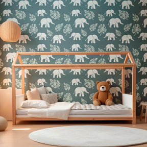 Tropical elephant wallpaper transforming modern children's bedroom with nature-inspired design