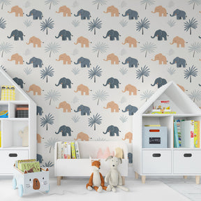 Gentle pink and blue elephant mural wallpaper for cozy toddler room decor by Kids-Mundo