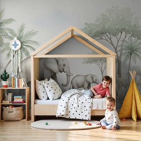 Elephant mural wallpaper with mother and baby creating serene nursery decor by Kids-Mundo