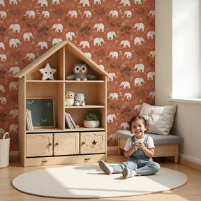 Elephant garden mural wallpaper in modern nursery room setting by Kids-Mundo