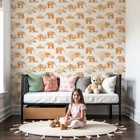 Elephant safari mural wallpaper creating peaceful nursery atmosphere by Kids-Mundo