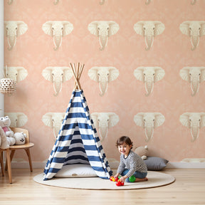 Pink elephant head mural wallpaper creating serene nursery atmosphere by Kids-Mundo