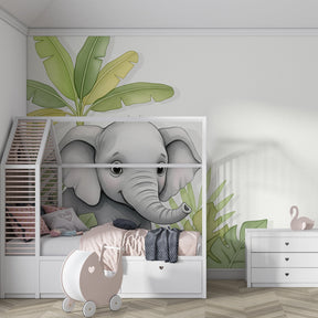 Tropical elephant mural wallpaper transforming playroom into nature sanctuary