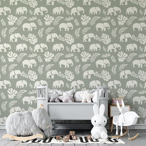 Jungle elephant mural wallpaper creating adventure-themed kids playroom by Kids-Mundo