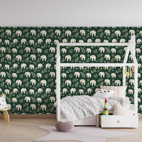 Safari elephant mural wallpaper transforming playroom into wildlife adventure space