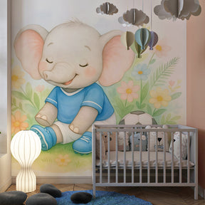 Soccer elephant wallpaper transforming playroom into magical space for kids by Kids-Mundo