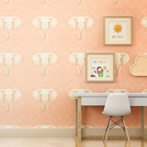 Elephant safari wallpaper decorating modern kids bedroom with soft pink background