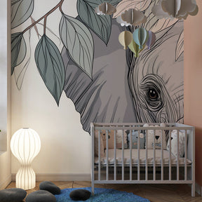 Safari elephant wallpaper creating peaceful atmosphere in children's bedroom decor