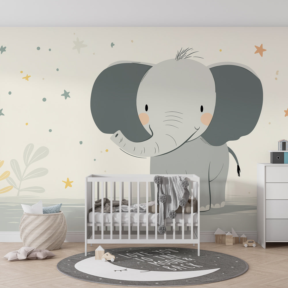 Sweet elephant safari wallpaper with pastel colors for calming nursery design