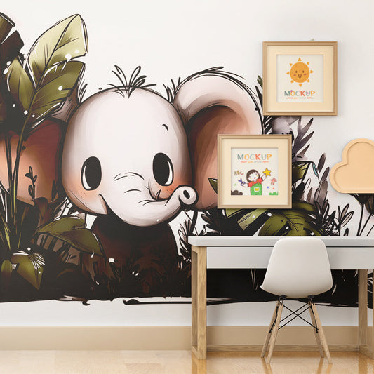Kids-Mundo jungle leaves elephant mural adding fun to a child's bedroom wall