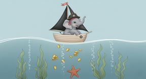Detailed elephant pirate ocean adventure mural wallpaper design pattern by Kids-Mundo