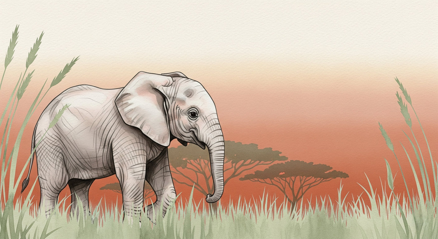 Detailed elephant safari mural wallpaper design pattern with savanna landscape by Kids-Mundo