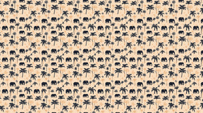 Detailed elephant and palm tree mural wallpaper design pattern on soft beige background by Kids-Mundo