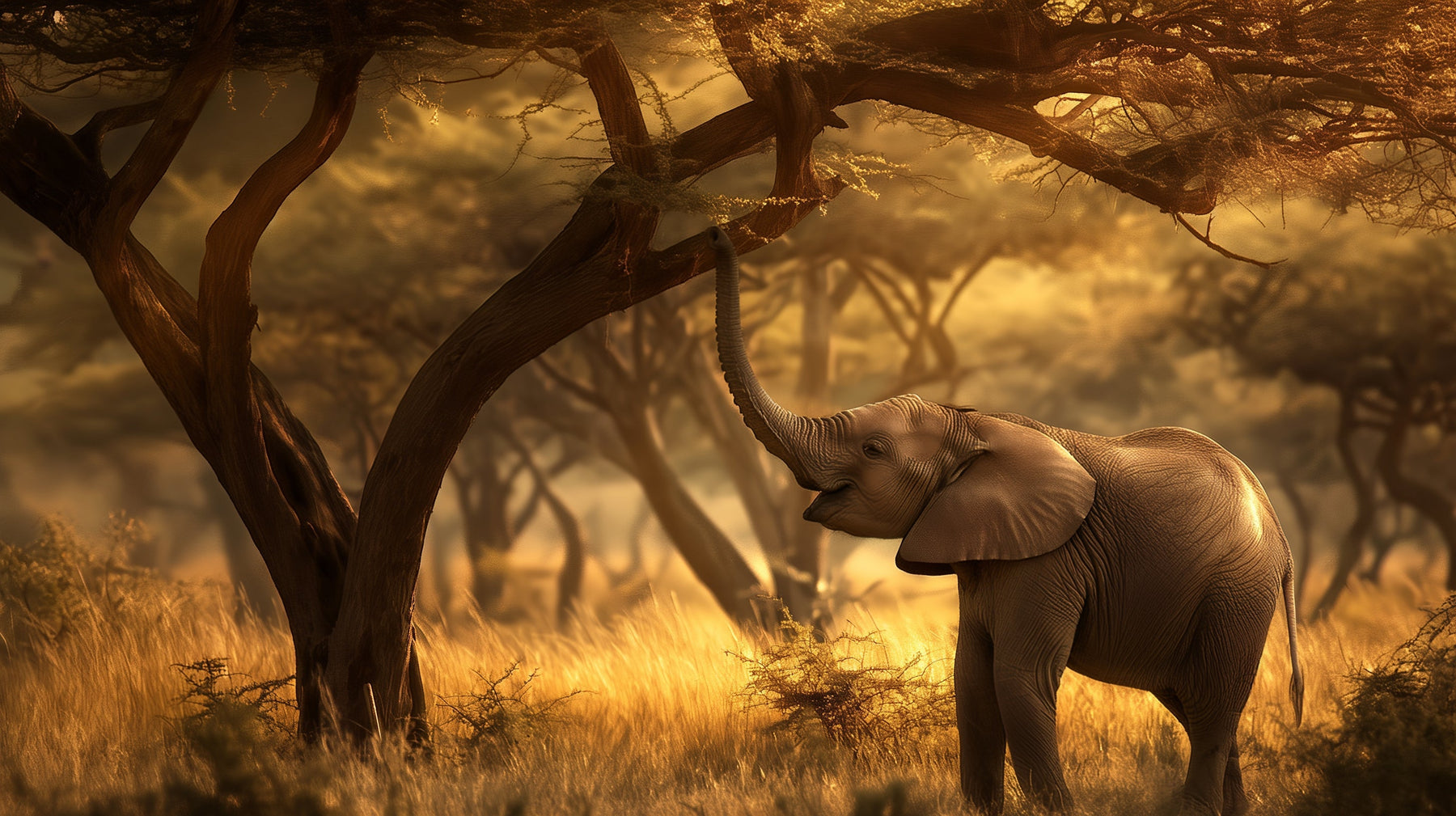 Detailed elephant savanna mural wallpaper design pattern showing golden landscape by Kids-Mundo