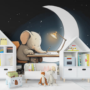 Educational elephant mural wallpaper inspiring creativity in children's study area by Kids-Mundo